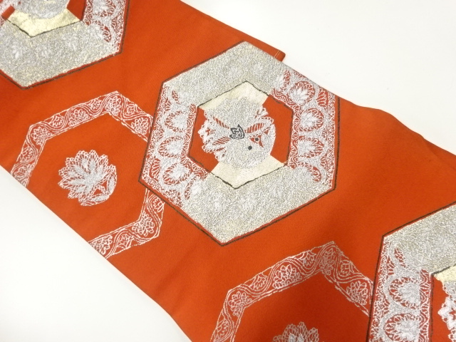 JAPANESE KIMONO / ANTIQUE NAGOYA OBI / WOVEN KIKKO & FLOWERS